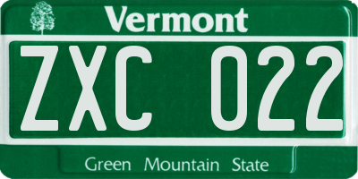 VT license plate ZXC022
