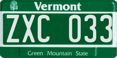 VT license plate ZXC033