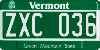 VT license plate ZXC036