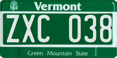 VT license plate ZXC038