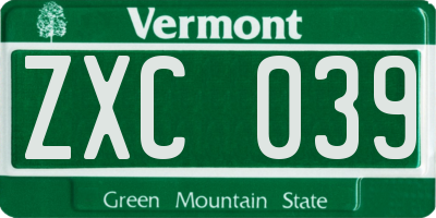 VT license plate ZXC039