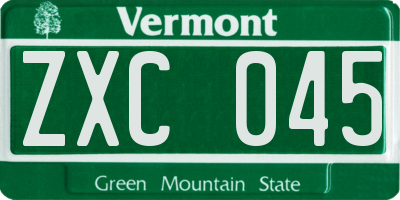 VT license plate ZXC045