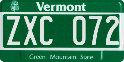 VT license plate ZXC072