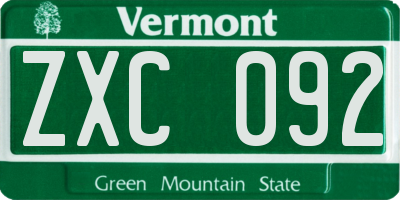 VT license plate ZXC092