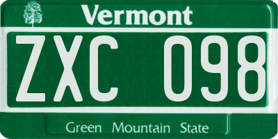 VT license plate ZXC098