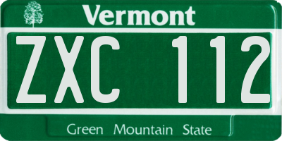 VT license plate ZXC112