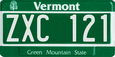 VT license plate ZXC121