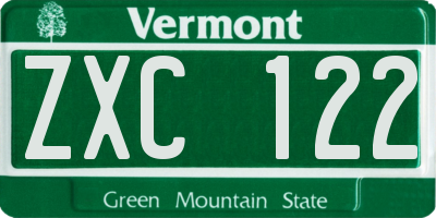 VT license plate ZXC122