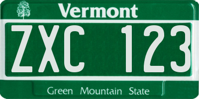 VT license plate ZXC123