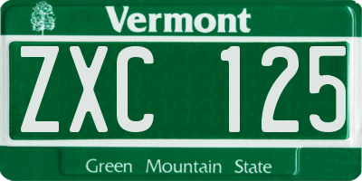 VT license plate ZXC125
