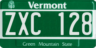 VT license plate ZXC128