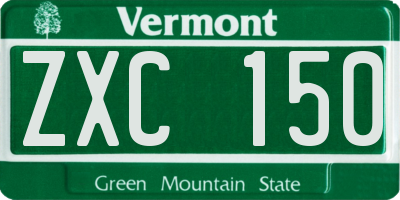VT license plate ZXC150