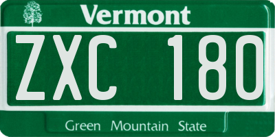 VT license plate ZXC180