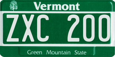 VT license plate ZXC200