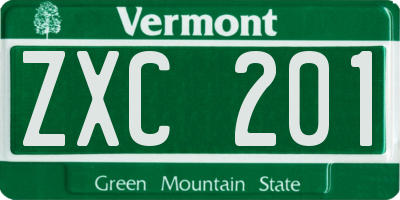 VT license plate ZXC201