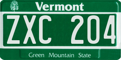 VT license plate ZXC204