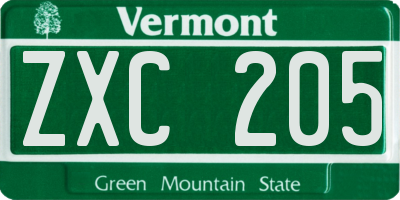 VT license plate ZXC205