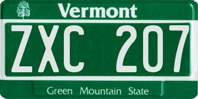 VT license plate ZXC207
