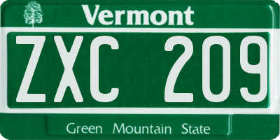 VT license plate ZXC209