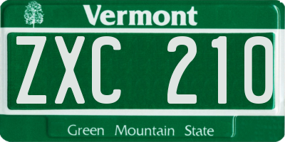 VT license plate ZXC210