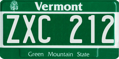 VT license plate ZXC212