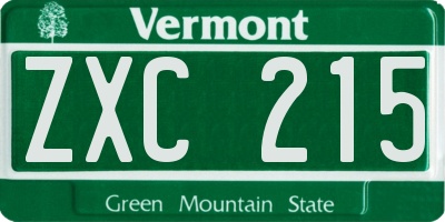 VT license plate ZXC215