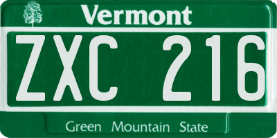 VT license plate ZXC216