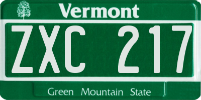 VT license plate ZXC217