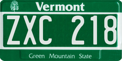 VT license plate ZXC218