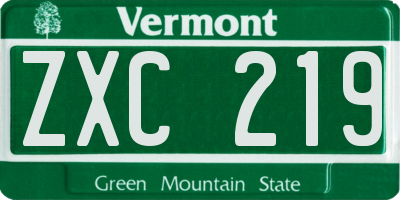 VT license plate ZXC219