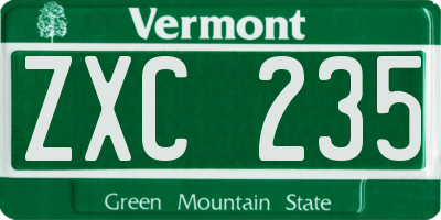 VT license plate ZXC235