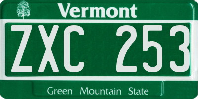 VT license plate ZXC253