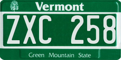 VT license plate ZXC258