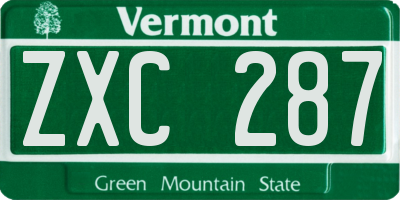 VT license plate ZXC287