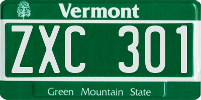 VT license plate ZXC301
