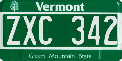VT license plate ZXC342