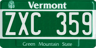 VT license plate ZXC359