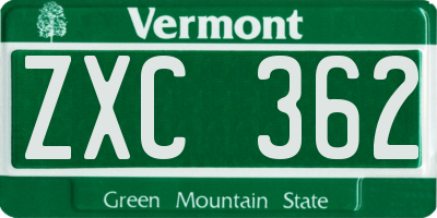 VT license plate ZXC362
