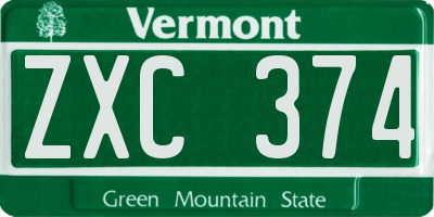 VT license plate ZXC374
