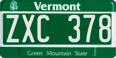 VT license plate ZXC378