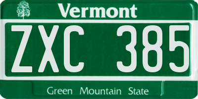 VT license plate ZXC385