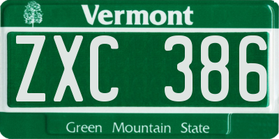 VT license plate ZXC386