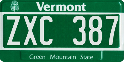 VT license plate ZXC387