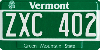 VT license plate ZXC402