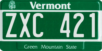 VT license plate ZXC421