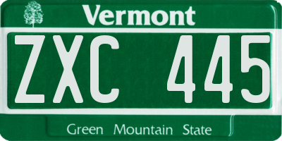 VT license plate ZXC445