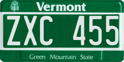 VT license plate ZXC455