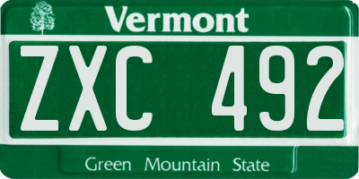 VT license plate ZXC492