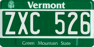 VT license plate ZXC526