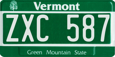 VT license plate ZXC587